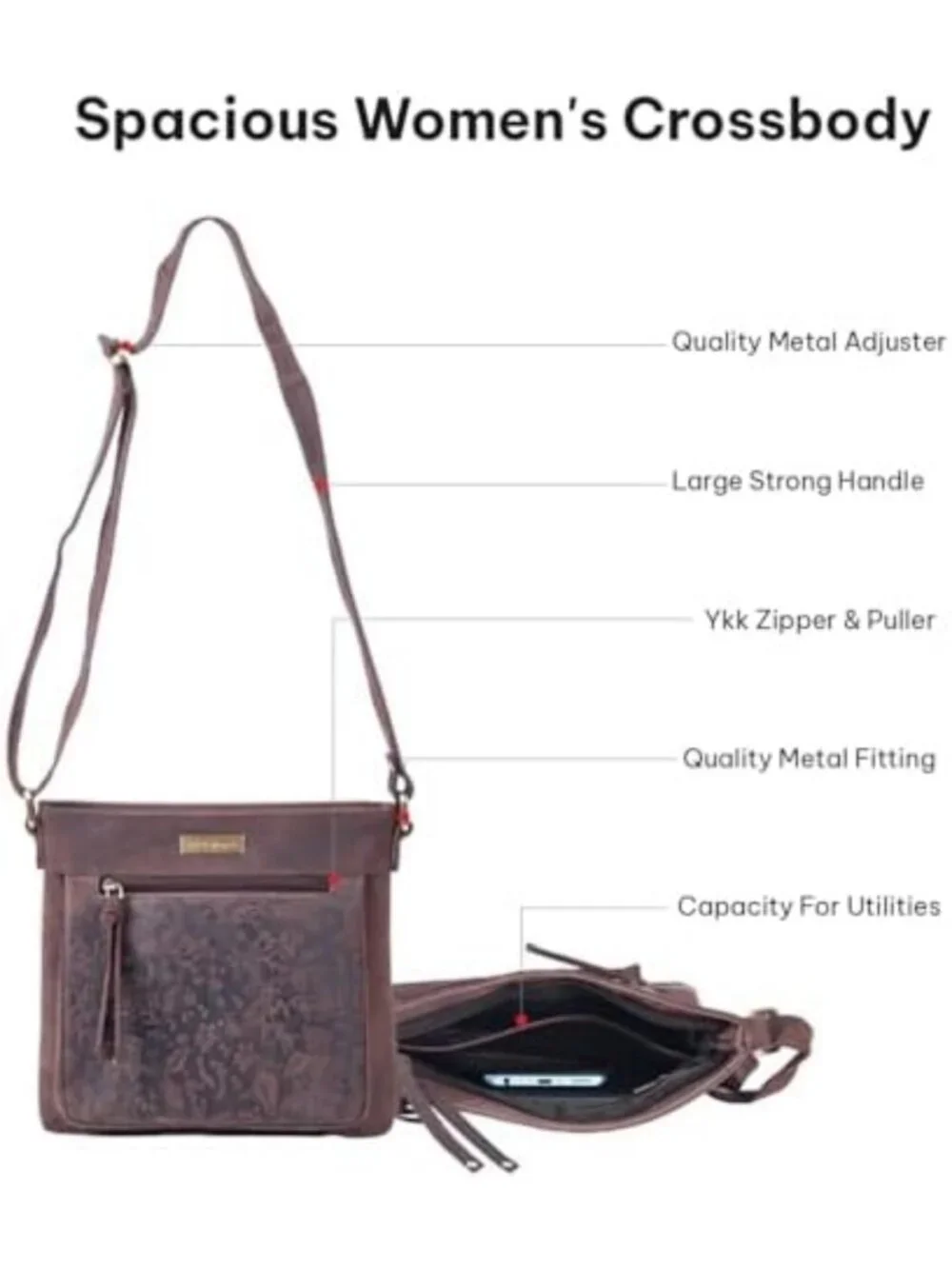 Genuine Leather Women's Crossbody Bag with Adjustable Strap - Stylish